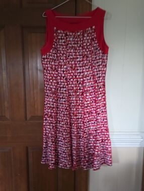 Red Patterned Sleeveless Midi Dress